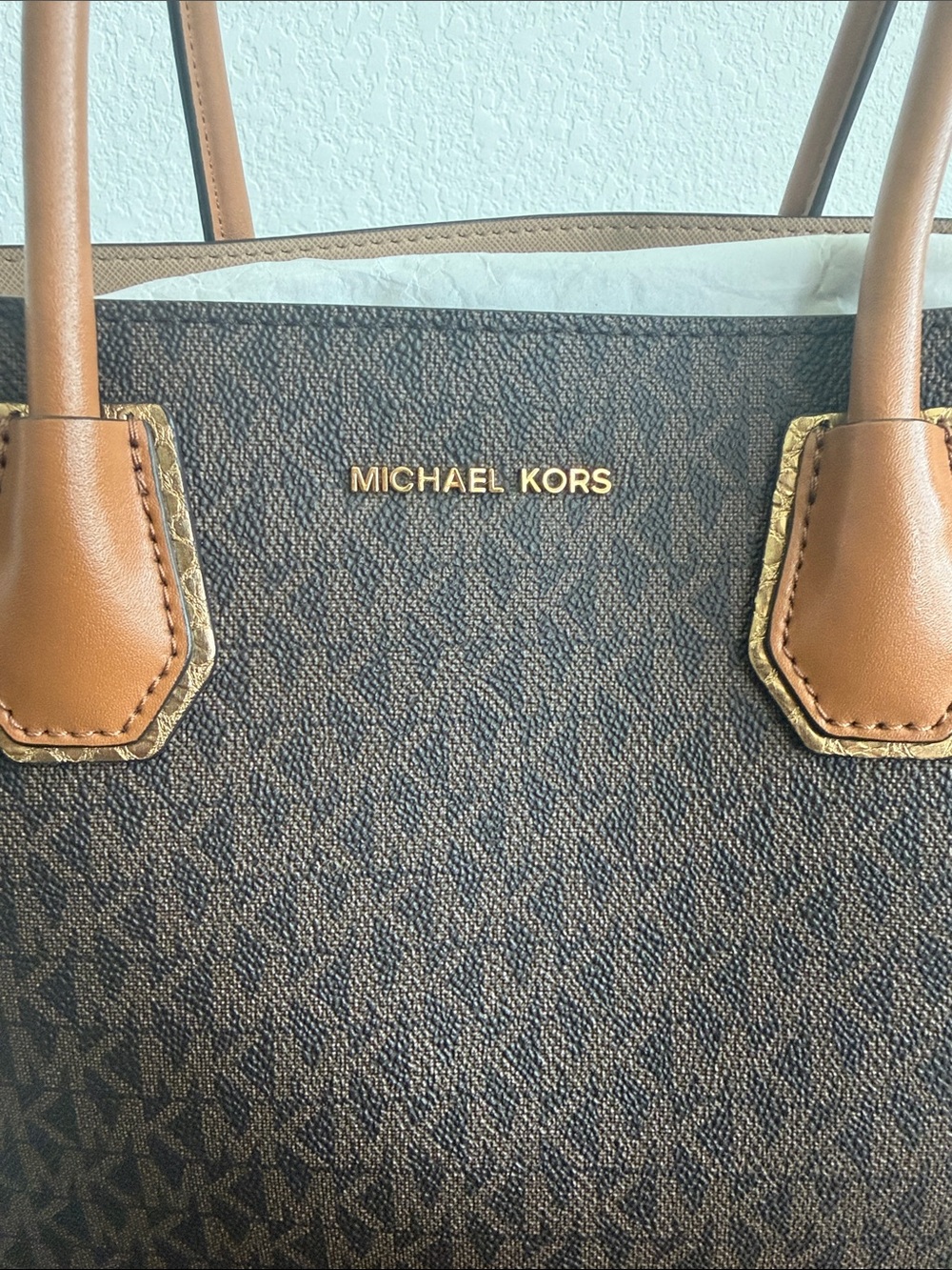 Michael Kors Brown Logo Tote with Tan Handles and Crossbody Strap - Picture 2 of 5